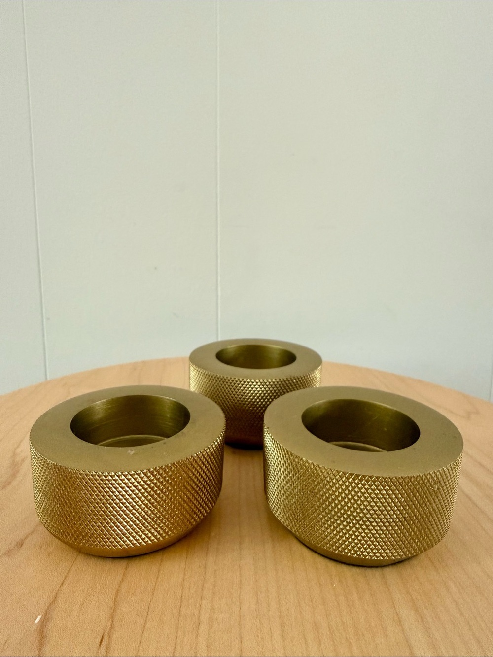 CB2 Gold Knurled Metal Tea Light Holders - Set of 3